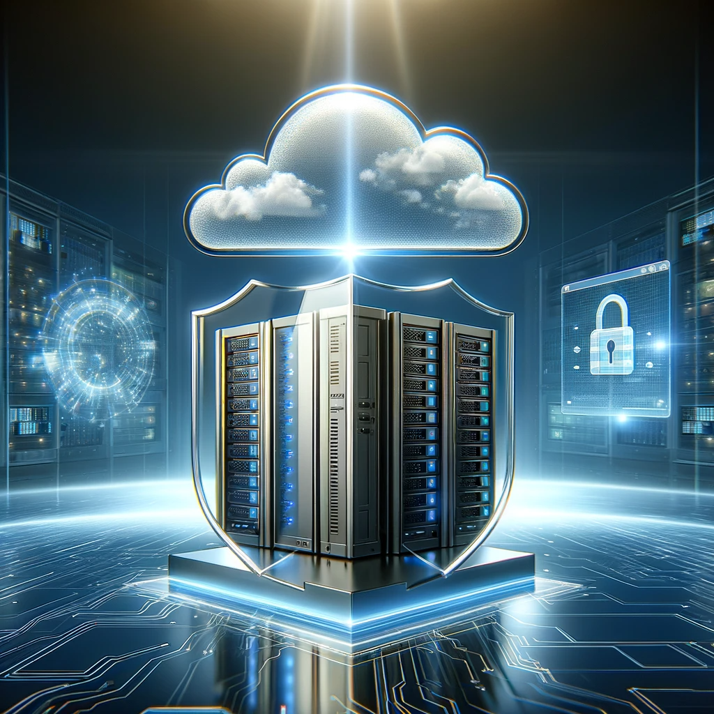 A imagem criada representa uma paisagem digital moderna e elegante, com uma fortaleza digital simbolizando proteção de dados e cibersegurança, perfeita para acompanhar a postagem no blog da Barti Tecnologias para Negócios sobre o Acronis Cyber Protect Cloud. Esta ilustração visualmente impactante transmite segurança, tecnologia avançada e resiliência, ideal para destacar a importância da proteção de dados em um mundo digital cada vez mais complexo.